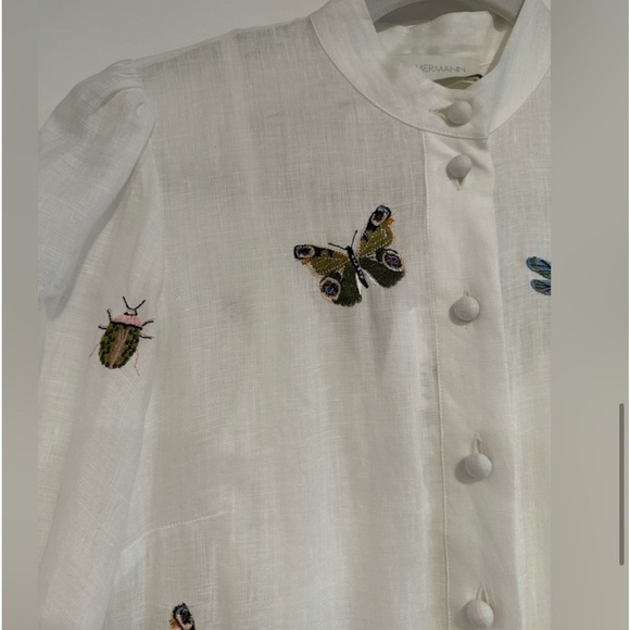 Zimmermann Embroidered Long Sleeve Linen Shirtdress Size L - Picture 5 of 8